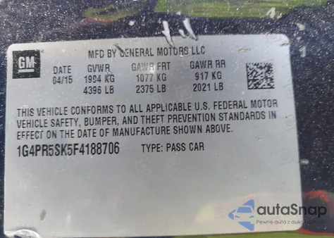 2015 Buick Verano Convenience Group из США, поврежденный, VIN 1G4PR5SK5F4188706